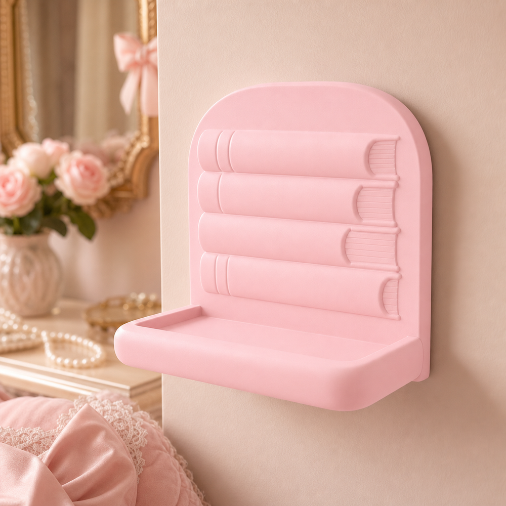 Book Nook Mini Wall Ledge, Pastel Reading Shelf, Cute Book Lover Room Decor — Pink color variant