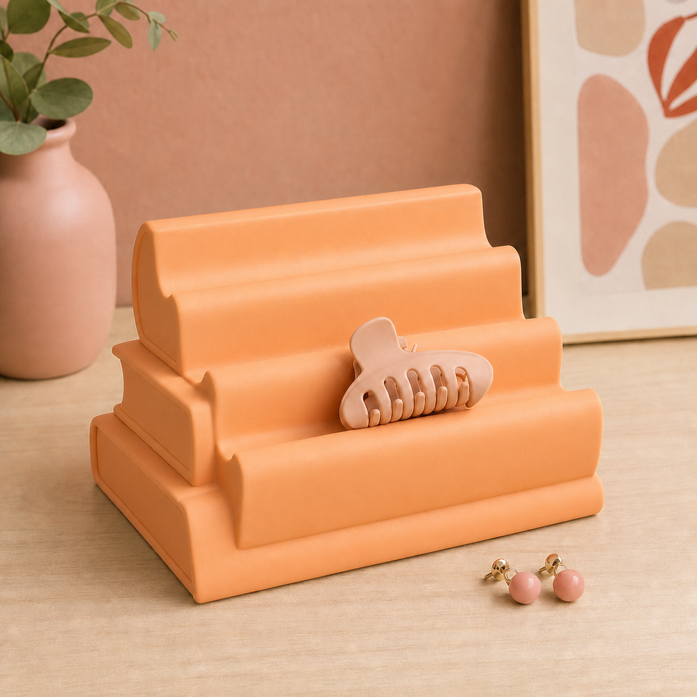 Book Stack Earring Display, Hair Clip Holder, Pastel Desk Jewelry Decor — Orange color variant