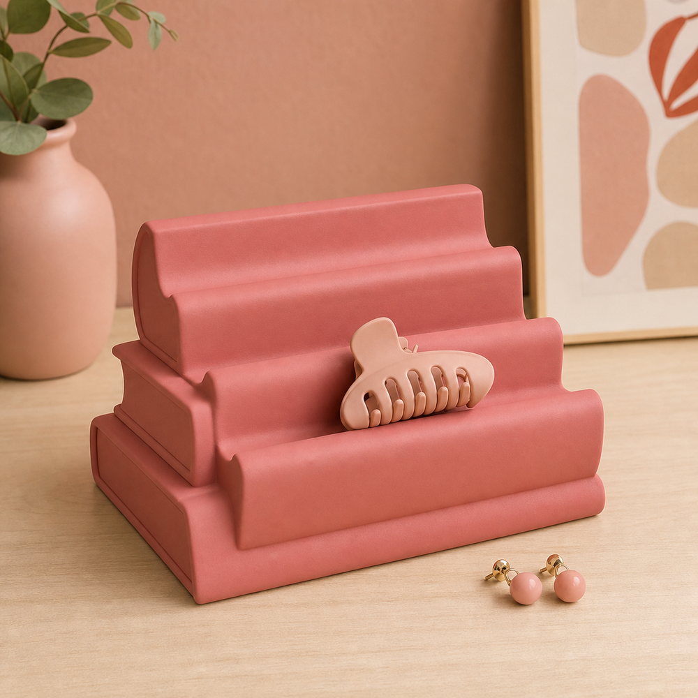 Book Stack Earring Display, Hair Clip Holder, Pastel Desk Jewelry Decor — Red color variant