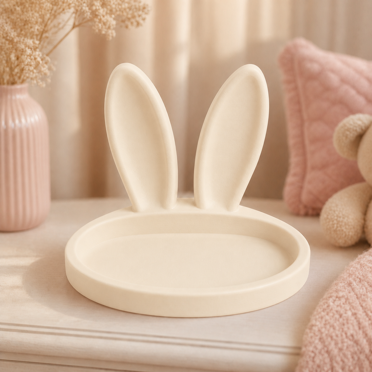 Bunny Ear Ring Dish, Pastel Jewelry Holder — Beige lifestyle color variant