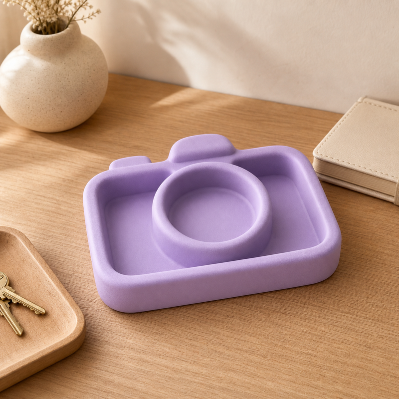 Camera Shape Key Bowl, Retro Entryway Catchall, Photographer Desk Decor — Purple color variant