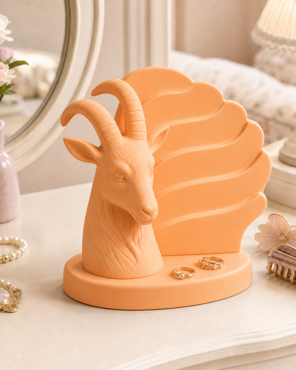 Capricorn Goat Earring Stand, Zodiac Hair Clip Holder, Pastel Vanity Decor — Orange color variant