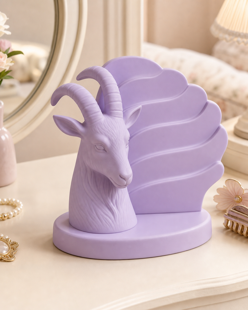 Capricorn Goat Earring Stand, Zodiac Hair Clip Holder, Pastel Vanity Decor — Purple color variant