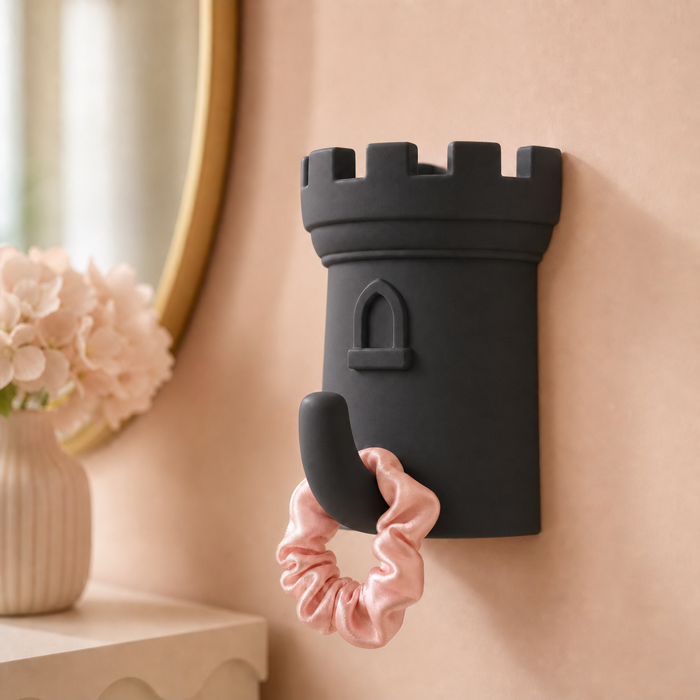 Castle Turret Wall Hook, Pastel Nursery Decor — Black color variant