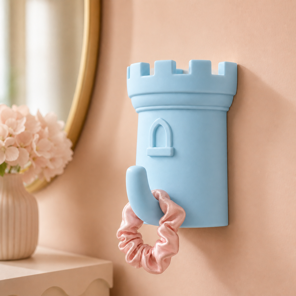 Castle Turret Wall Hook, Pastel Nursery Decor — Blue color variant