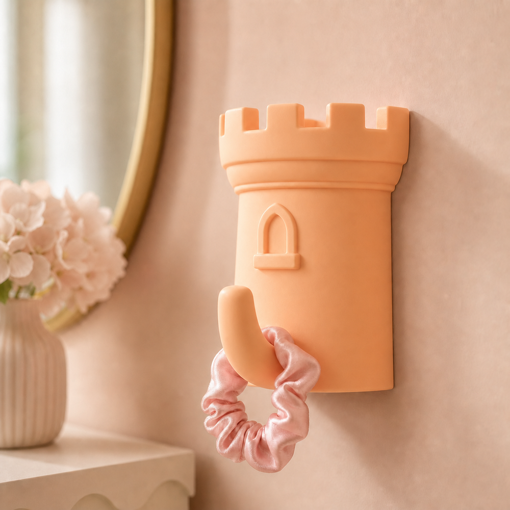 Castle Turret Wall Hook, Pastel Nursery Decor — Orange color variant