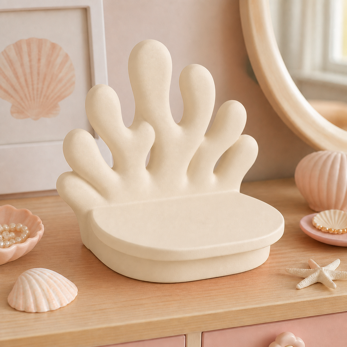 Coral Display Riser, Pastel Ocean Vanity Stand, Cute Shelf Decor Gift — Beige color variant