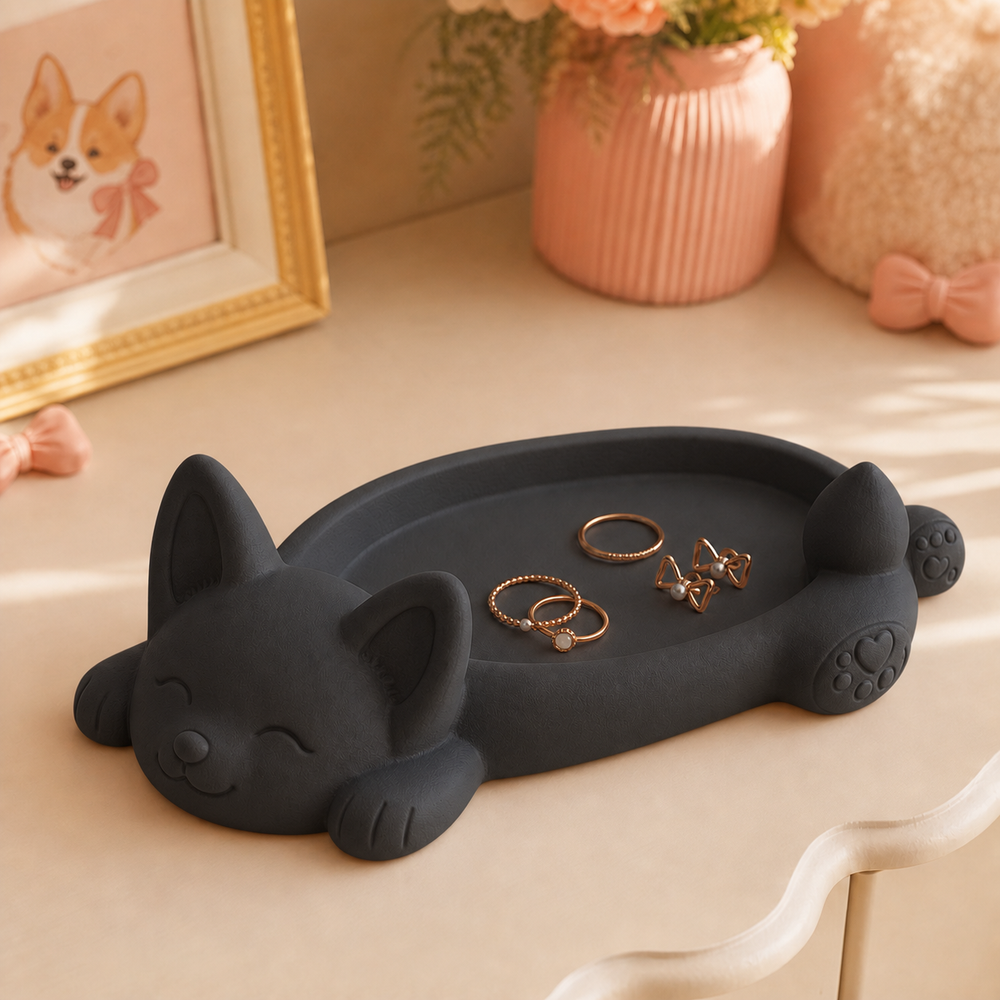 Corgi Ring Dish, Pastel Jewelry Tray — Black color variant