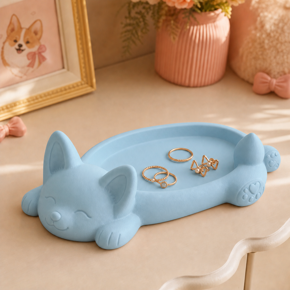 Corgi Ring Dish, Pastel Jewelry Tray — Blue color variant