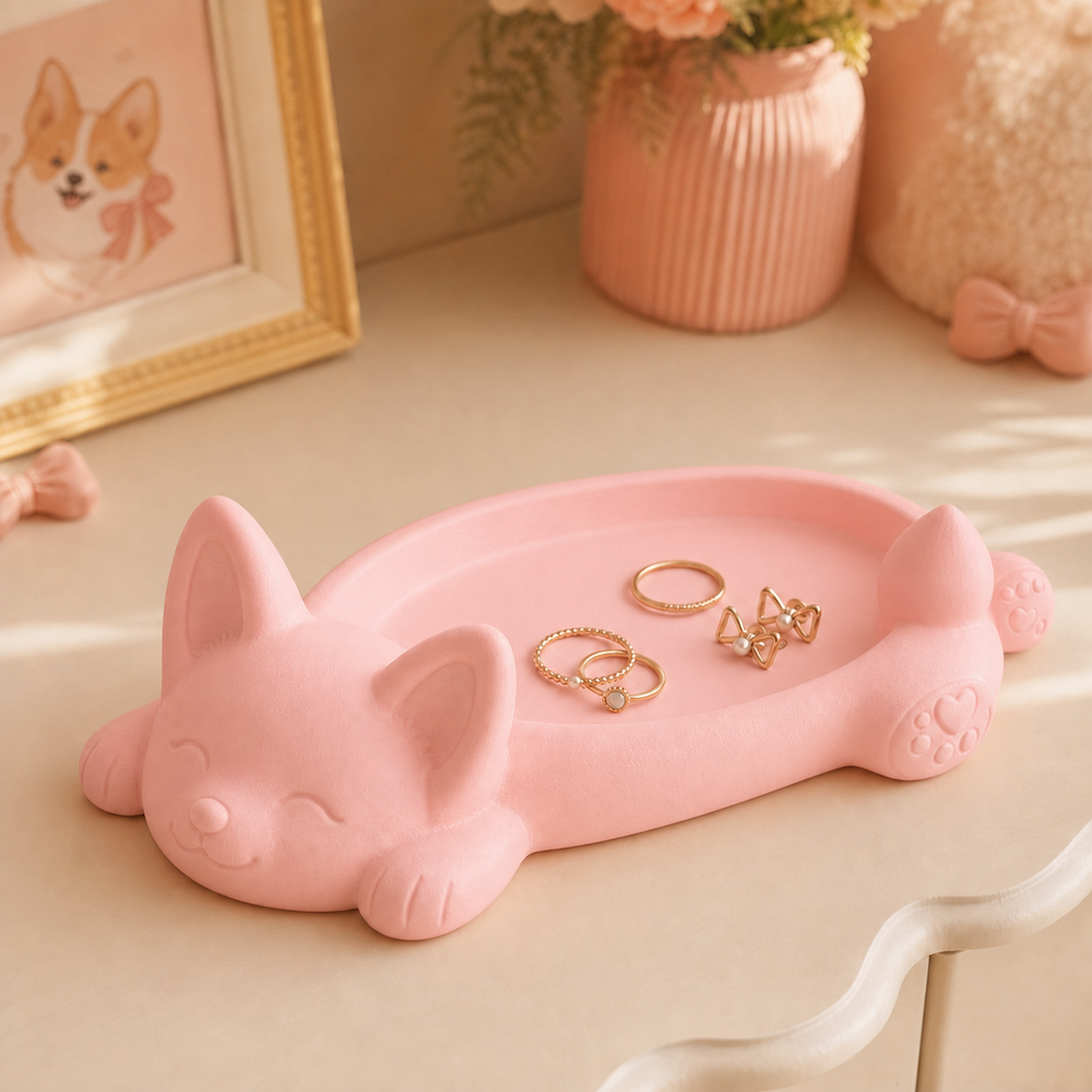 Corgi Ring Dish, Pastel Jewelry Tray — Pink color variant