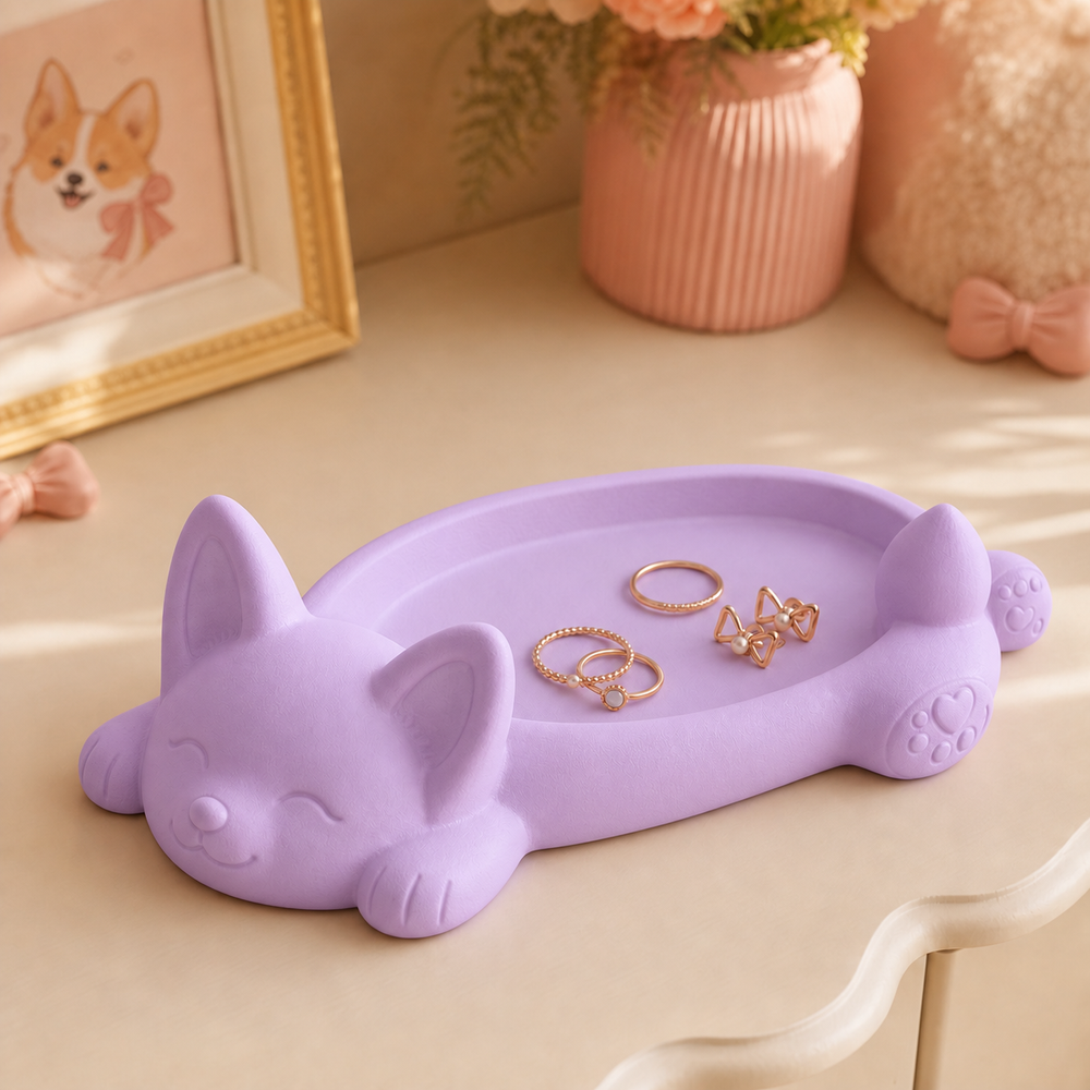 Corgi Ring Dish, Pastel Jewelry Tray — Purple color variant