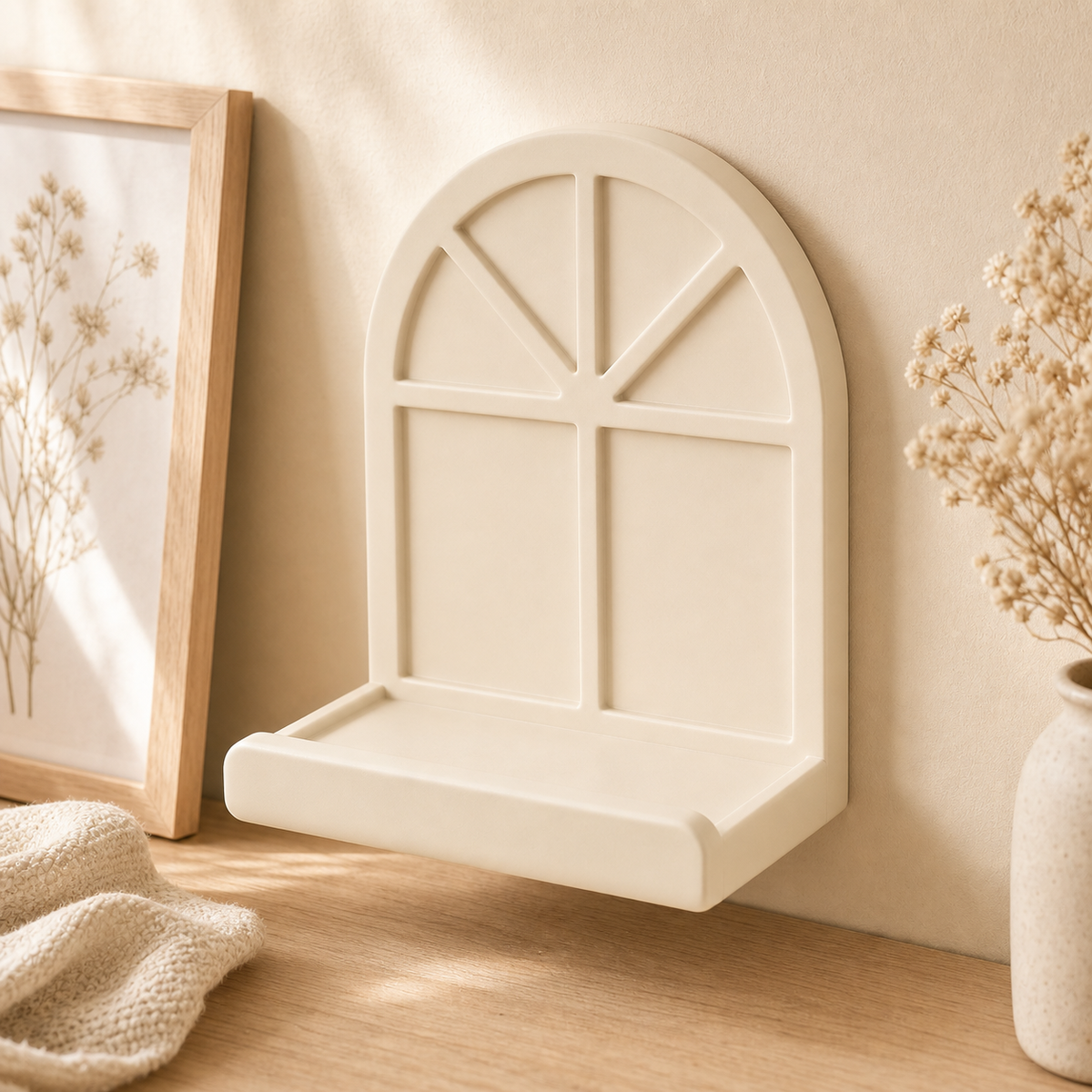 Cottage Window Mini Wall Ledge, Pastel Fairycore Shelf, Cute Room Decor Gift — Beige color variant