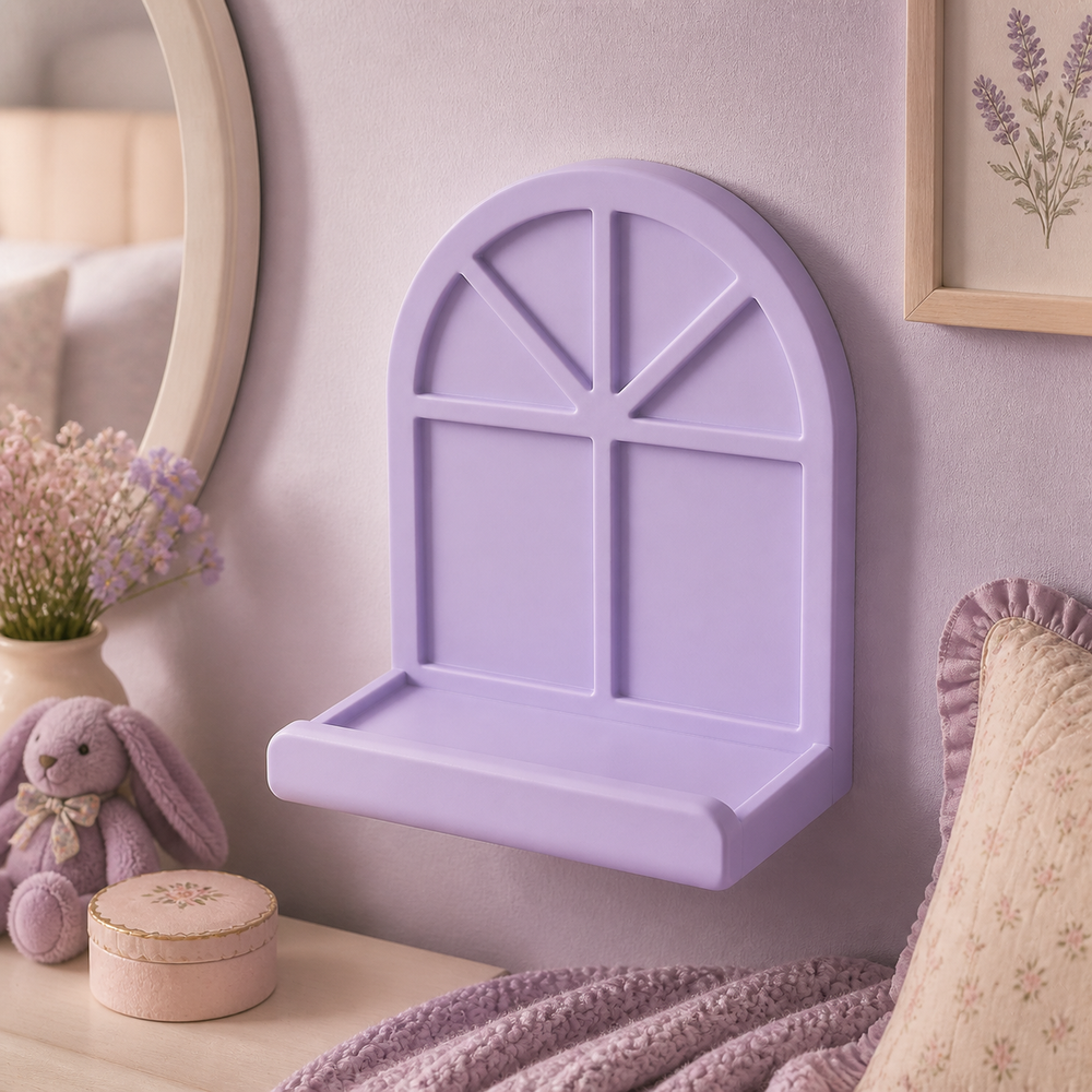 Cottage Window Mini Wall Ledge, Pastel Fairycore Shelf, Cute Room Decor Gift — Purple color variant