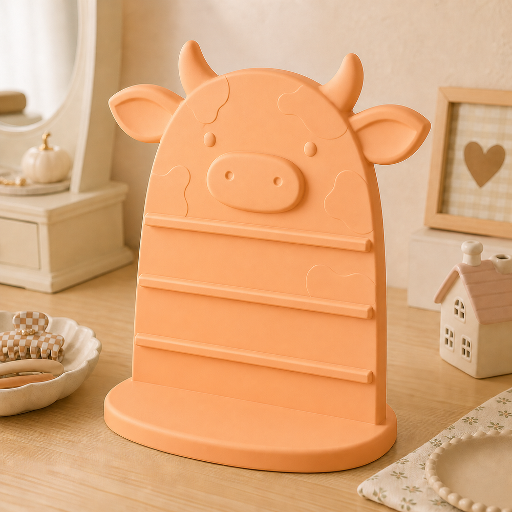 Cow Earring Hair Display, Pastel Jewelry Stand, Cute Vanity Organizer Gift — Orange color variant