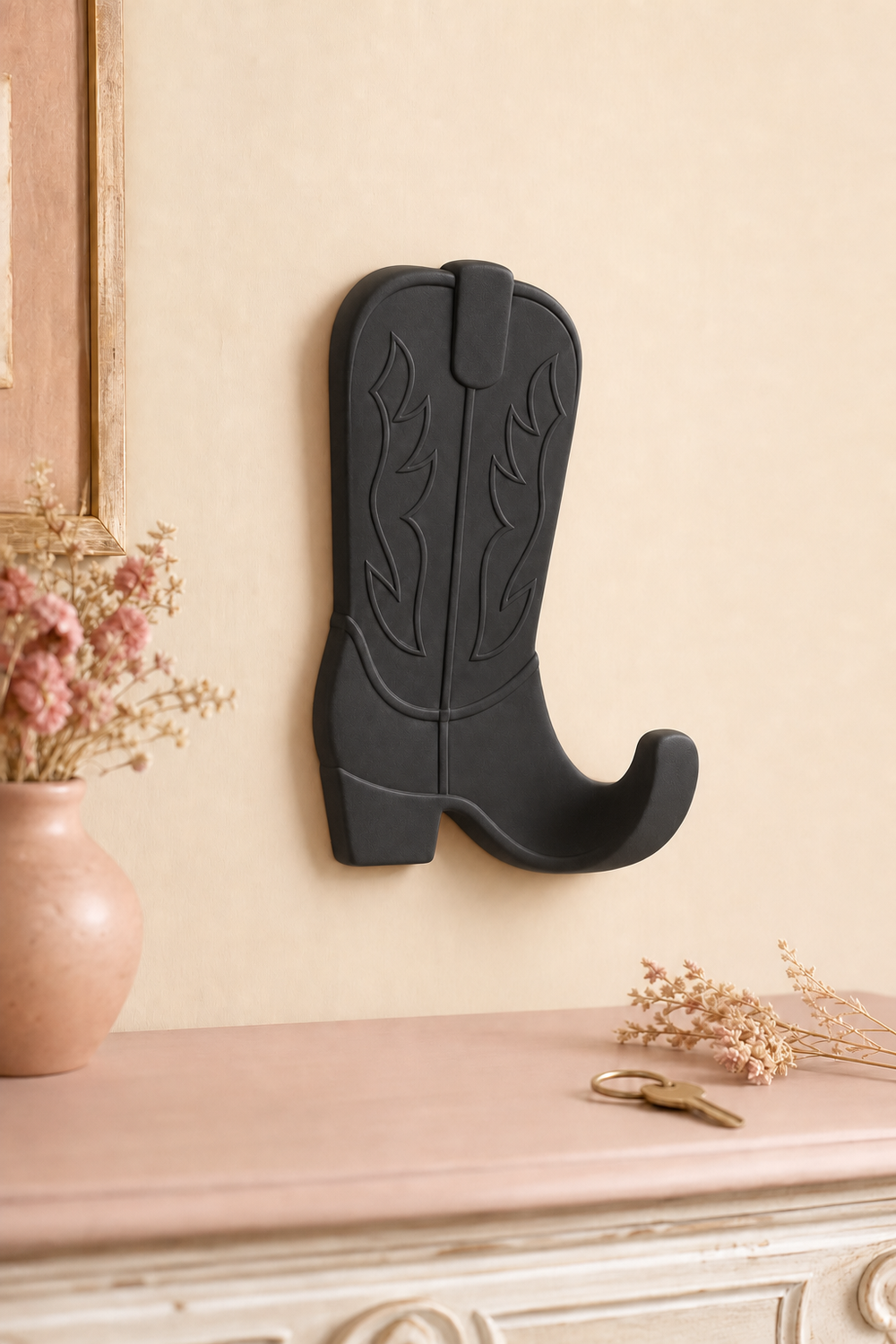 Cowboy Boot Wall Hook, Western Key Holder, Cowgirl Room Decor Gift — Black color variant