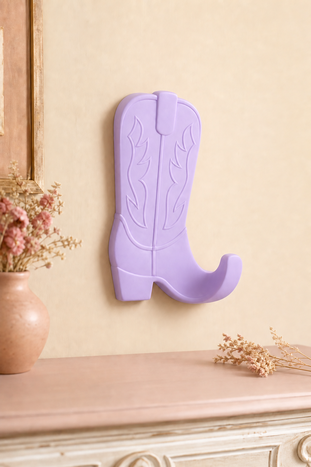 Cowboy Boot Wall Hook, Western Key Holder, Cowgirl Room Decor Gift — Purple color variant