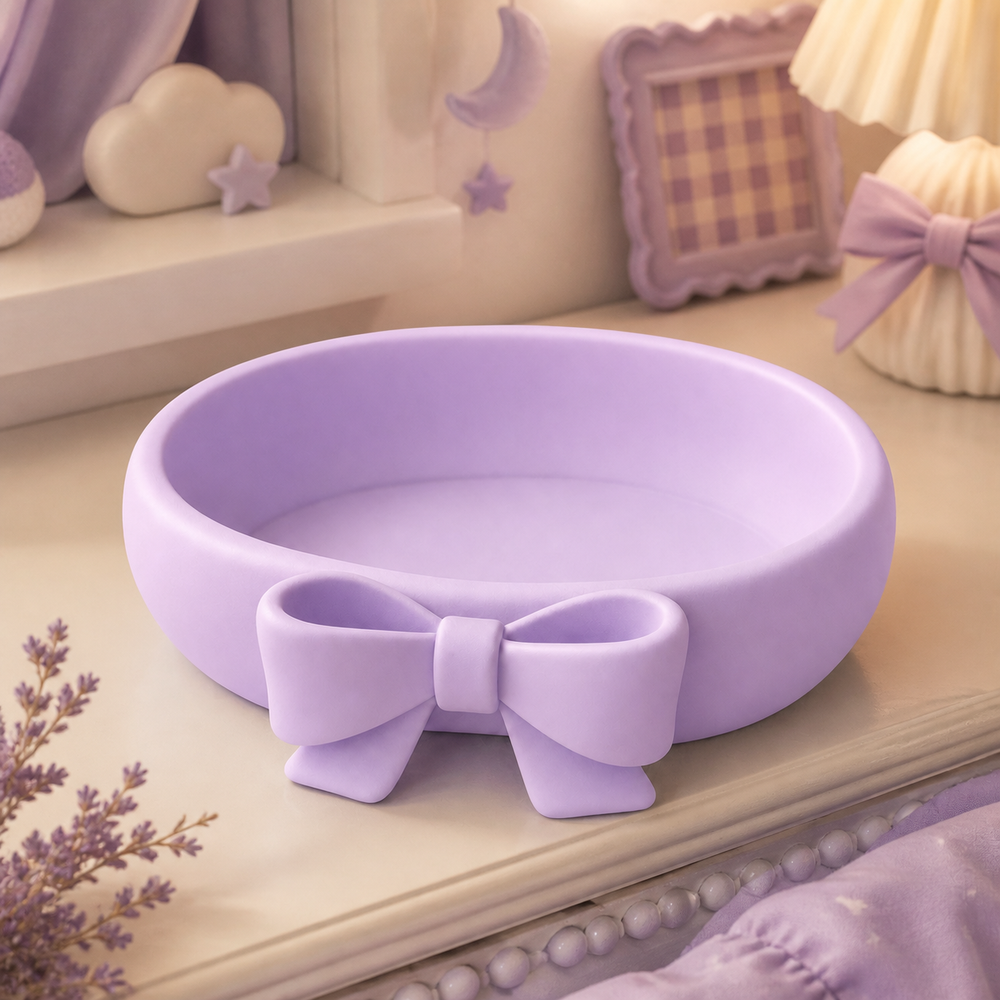 Bow Key Bowl, Coquette Trinket Catchall Dish and Pastel Entryway Vanity Decor — Purple color variant