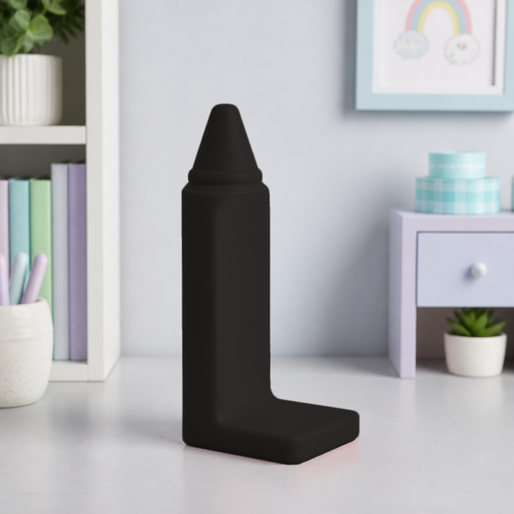 Crayon Bookend, Pastel Art Room Shelf Decor, Cute Desk Book Holder Gift — Black color variant