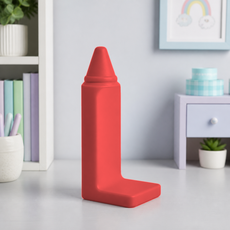Crayon Bookend, Pastel Art Room Shelf Decor, Cute Desk Book Holder Gift — Red color variant
