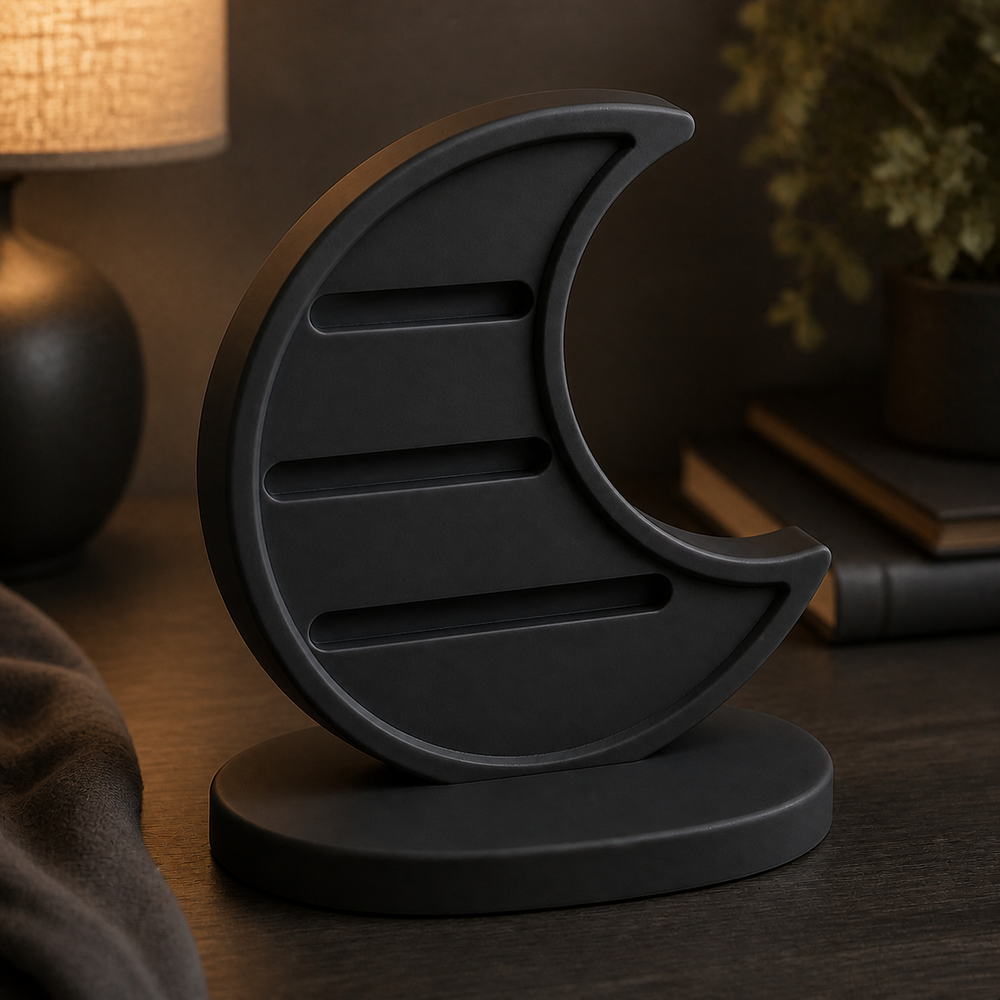 Crescent Moon Earring Holder, Celestial Hair Clip Stand and Pastel Vanity Decor — Black color variant