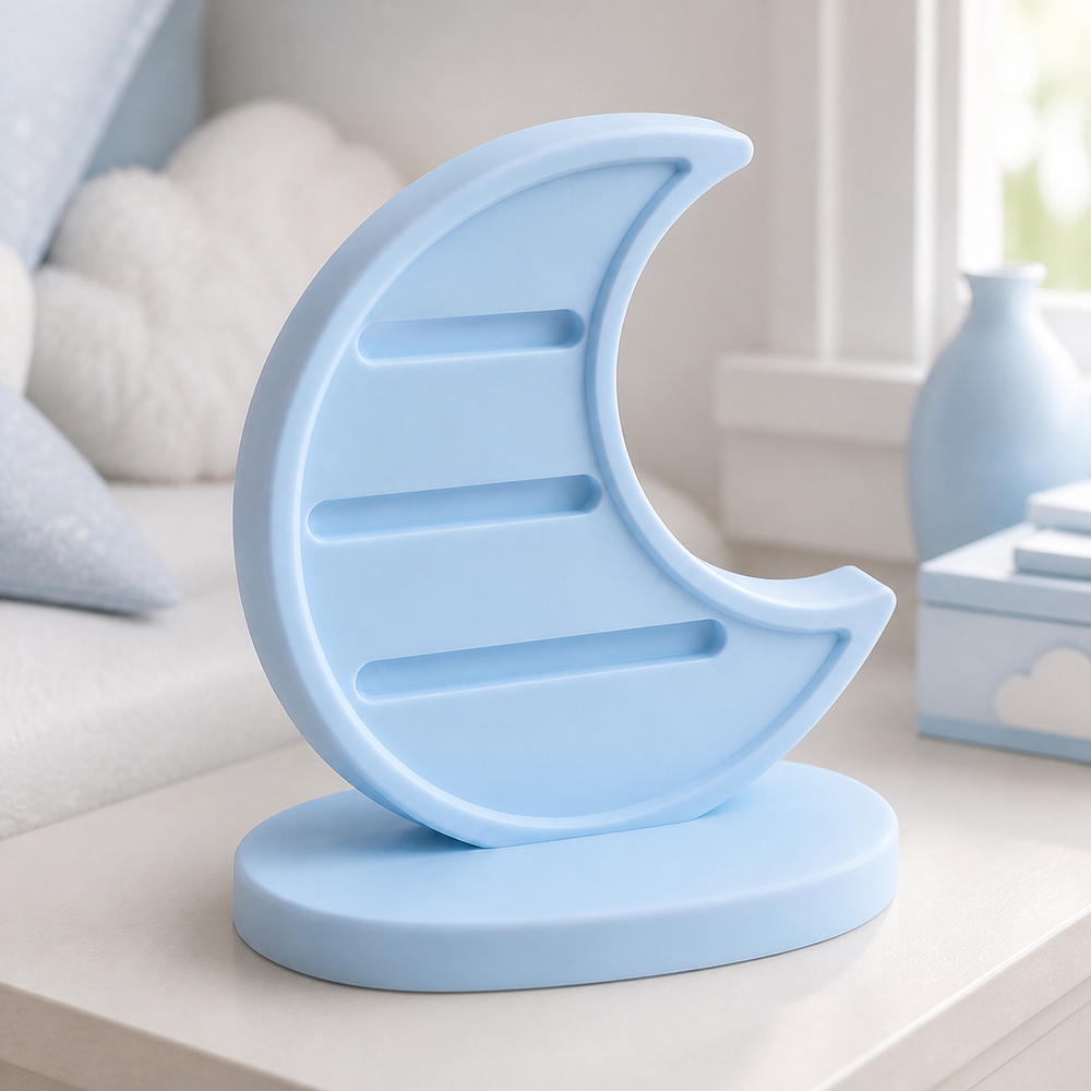 Crescent Moon Earring Holder, Celestial Hair Clip Stand and Pastel Vanity Decor — Blue color variant