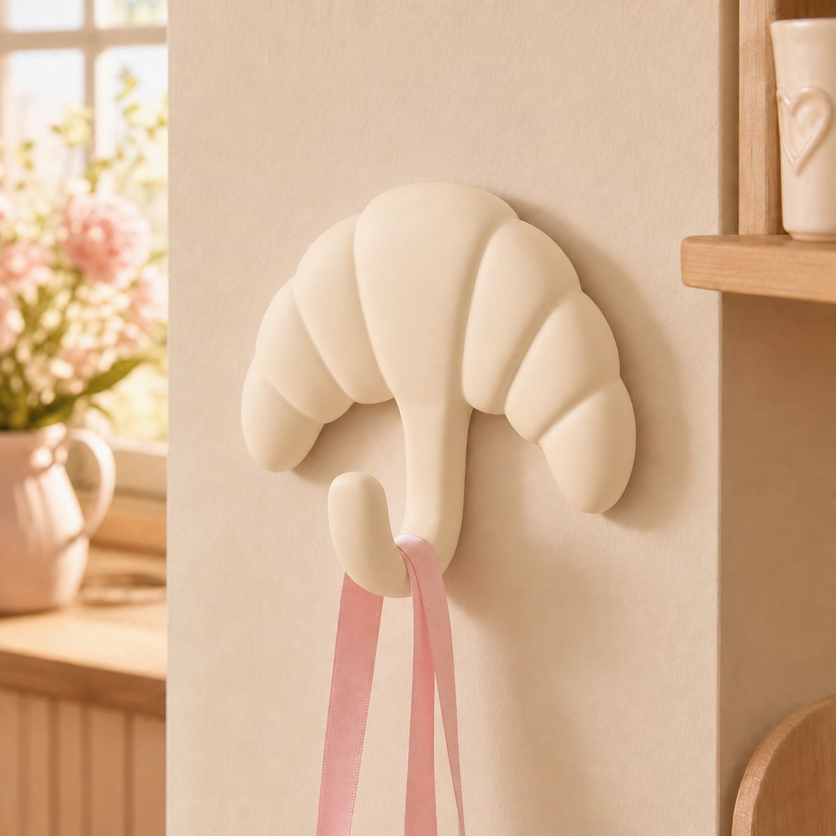 Croissant Wall Hook, Pastel Key Holder — Beige color variant
