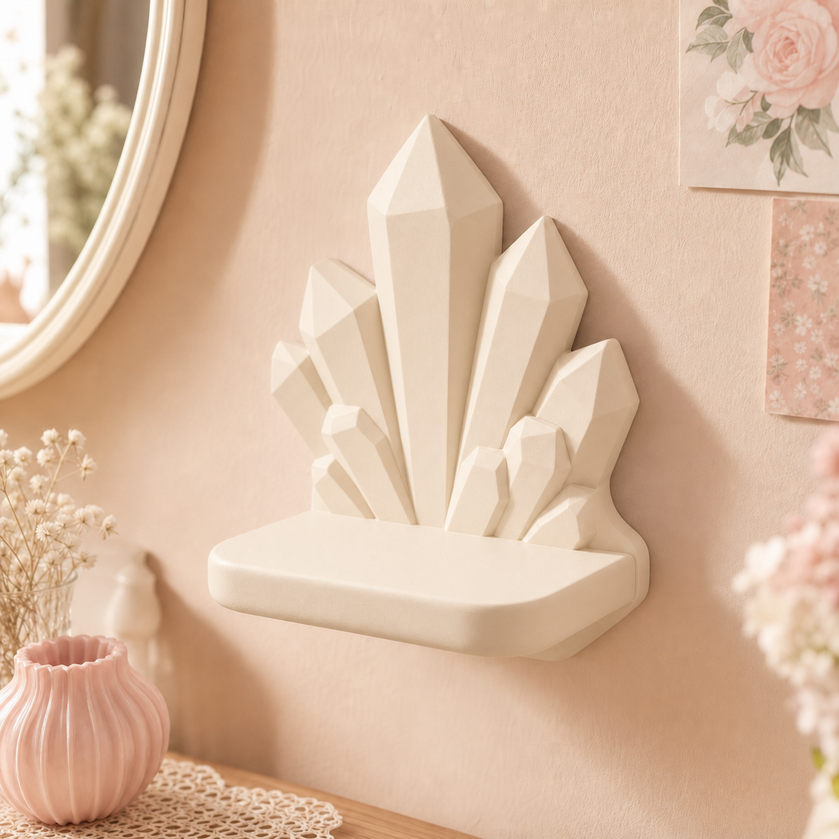 Crystal Wall Ledge, Fairycore Pastel Mini Shelf, Cute Room Decor Gift — Beige color variant
