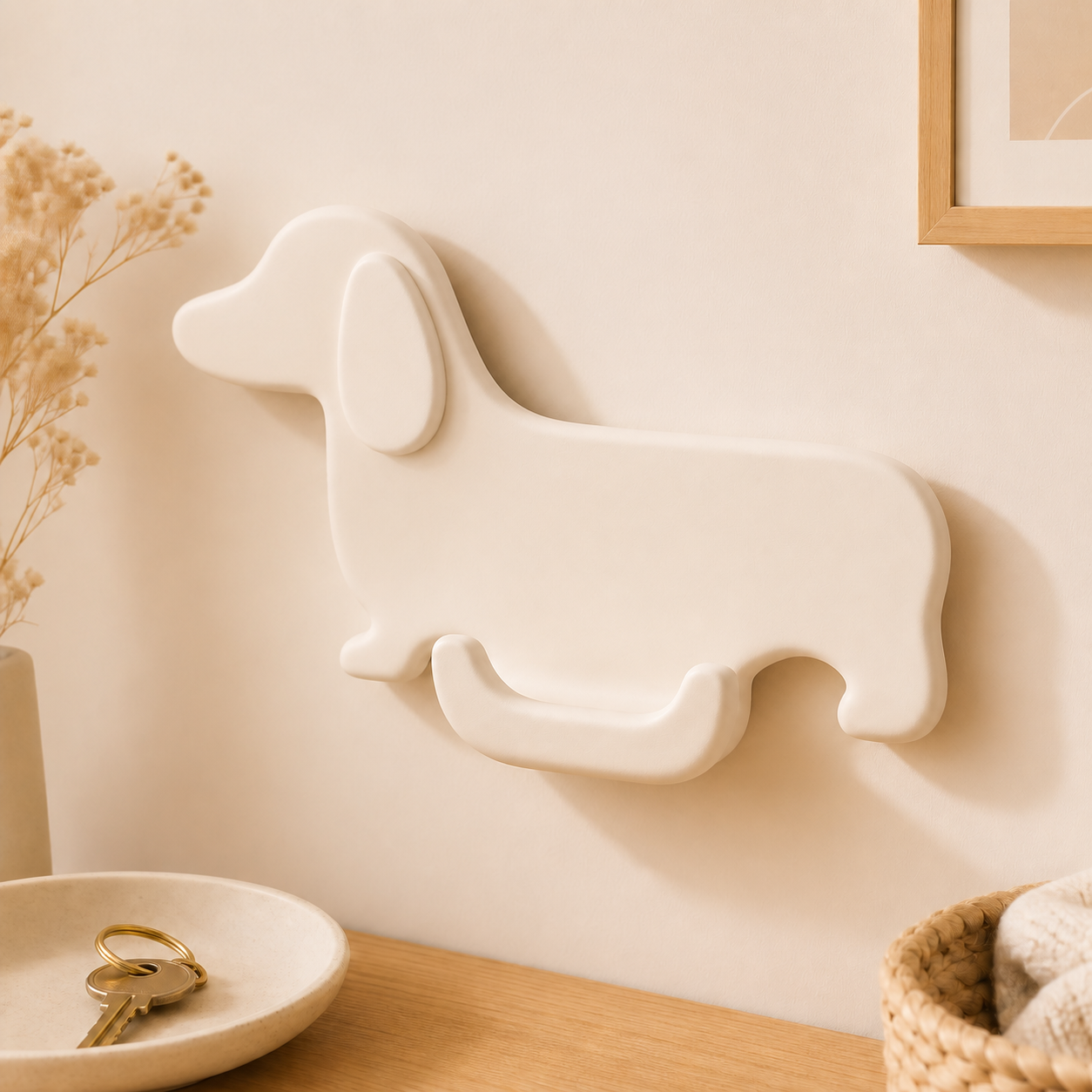 Dachshund Key Hook, Pastel Dog Wall Hook, Cute Entryway Decor for Dog Lovers — Beige color variant