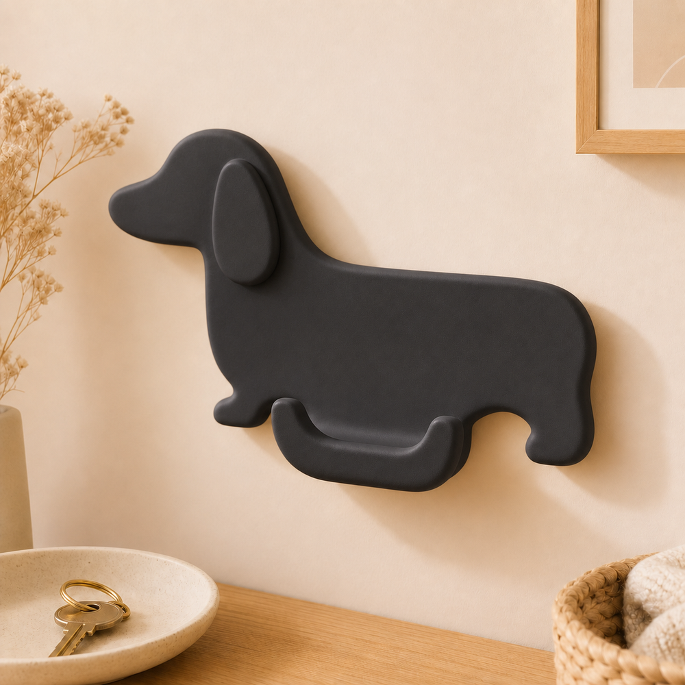 Dachshund Key Hook, Pastel Dog Wall Hook, Cute Entryway Decor for Dog Lovers — Black color variant