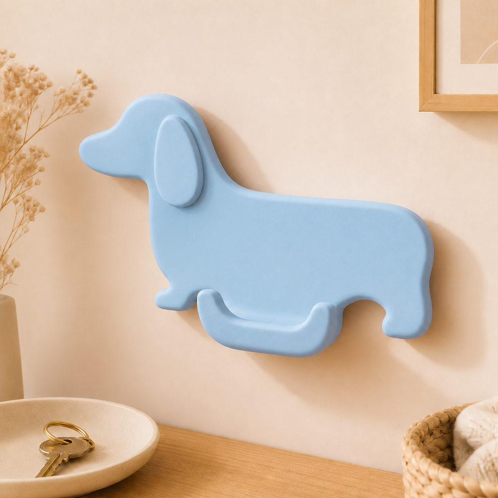 Dachshund Key Hook, Pastel Dog Wall Hook, Cute Entryway Decor for Dog Lovers — Blue color variant