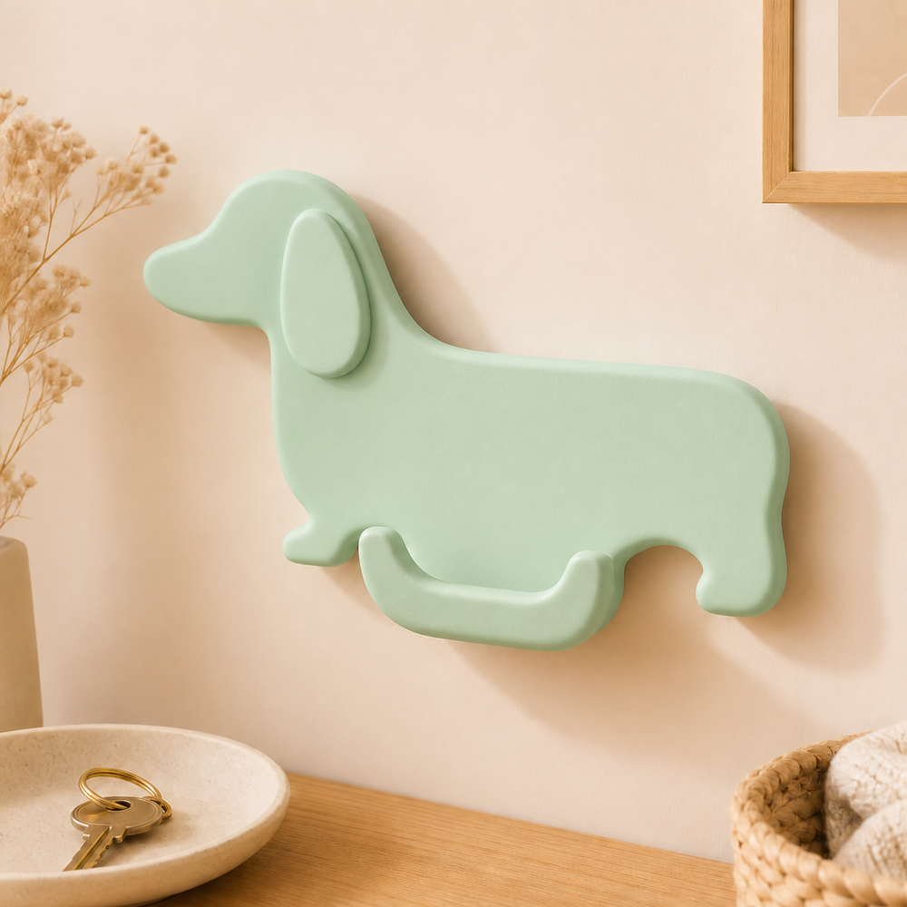 Dachshund Key Hook, Pastel Dog Wall Hook, Cute Entryway Decor for Dog Lovers — Green color variant