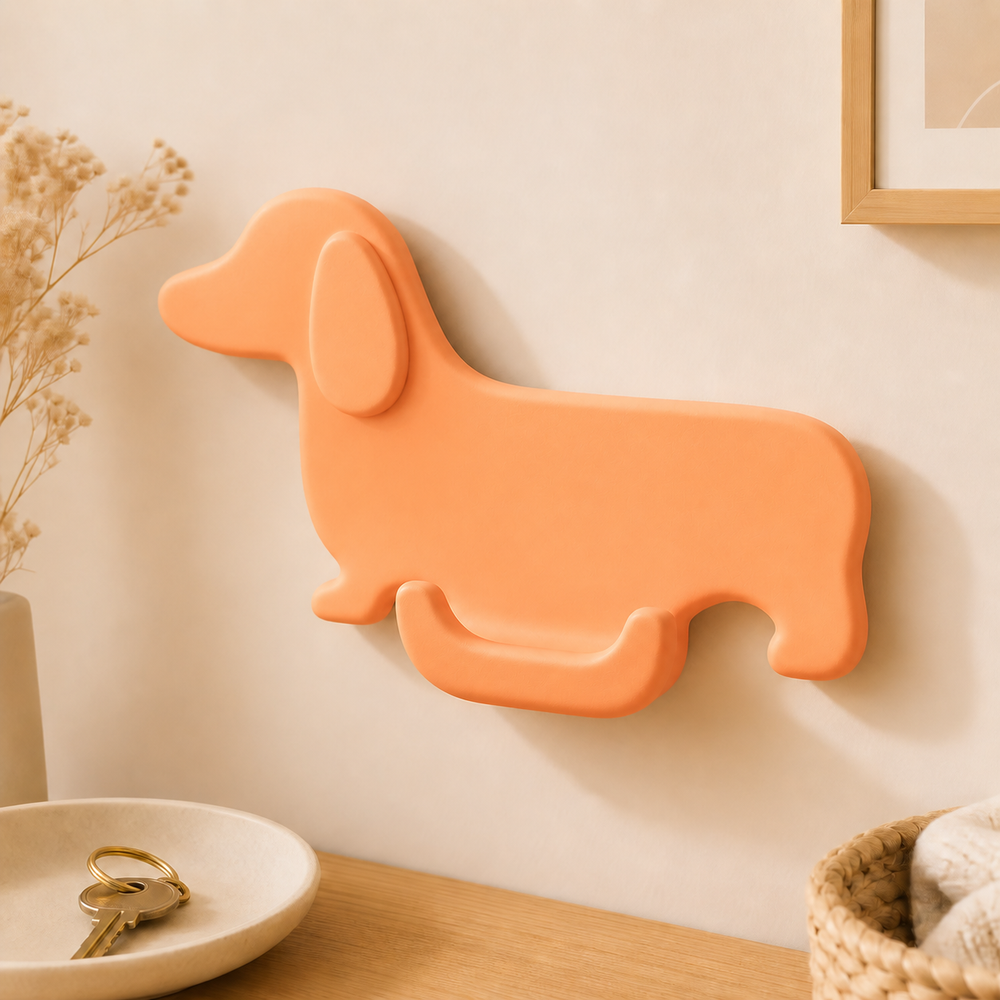 Dachshund Key Hook, Pastel Dog Wall Hook, Cute Entryway Decor for Dog Lovers — Orange color variant