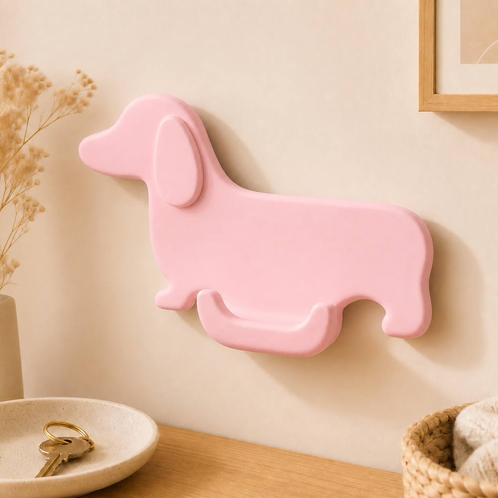 Dachshund Key Hook, Pastel Dog Wall Hook, Cute Entryway Decor for Dog Lovers — Pink color variant
