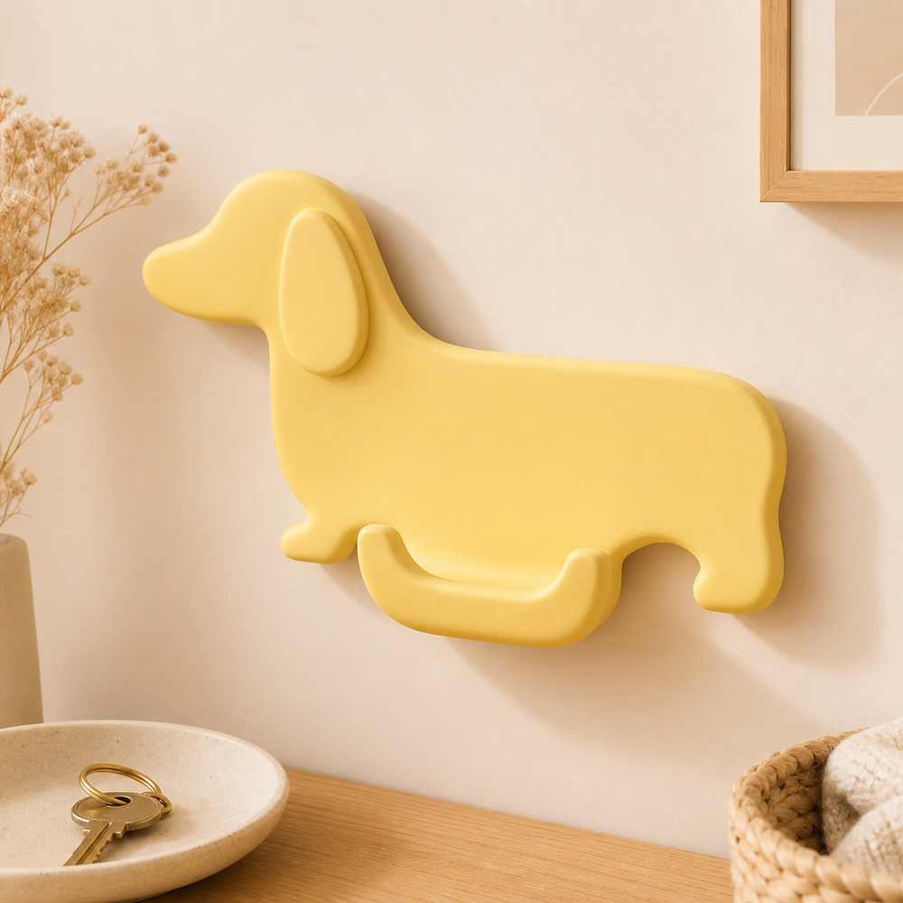 Dachshund Key Hook, Pastel Dog Wall Hook, Cute Entryway Decor for Dog Lovers — Yellow color variant