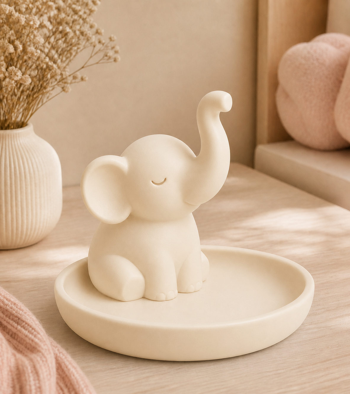 Elephant Trunk Ring Dish, Pastel Jewelry Tray — Beige lifestyle color variant