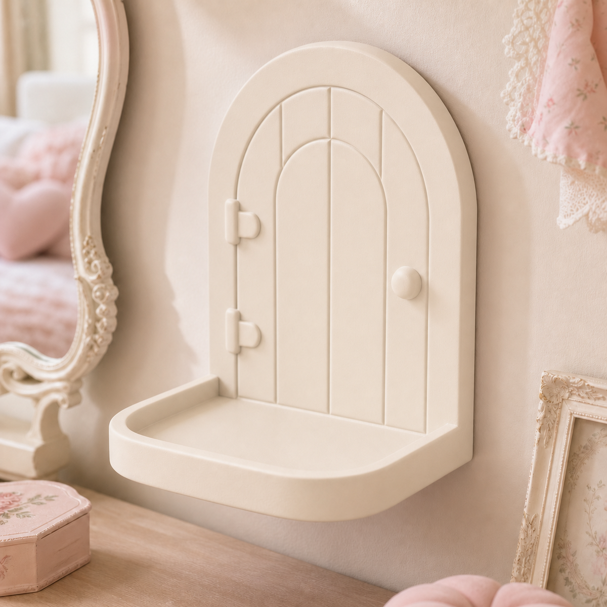 Fairy Door Mini Wall Ledge, Fairycore Pastel Wall Shelf Nursery Decor Gift — Beige color variant
