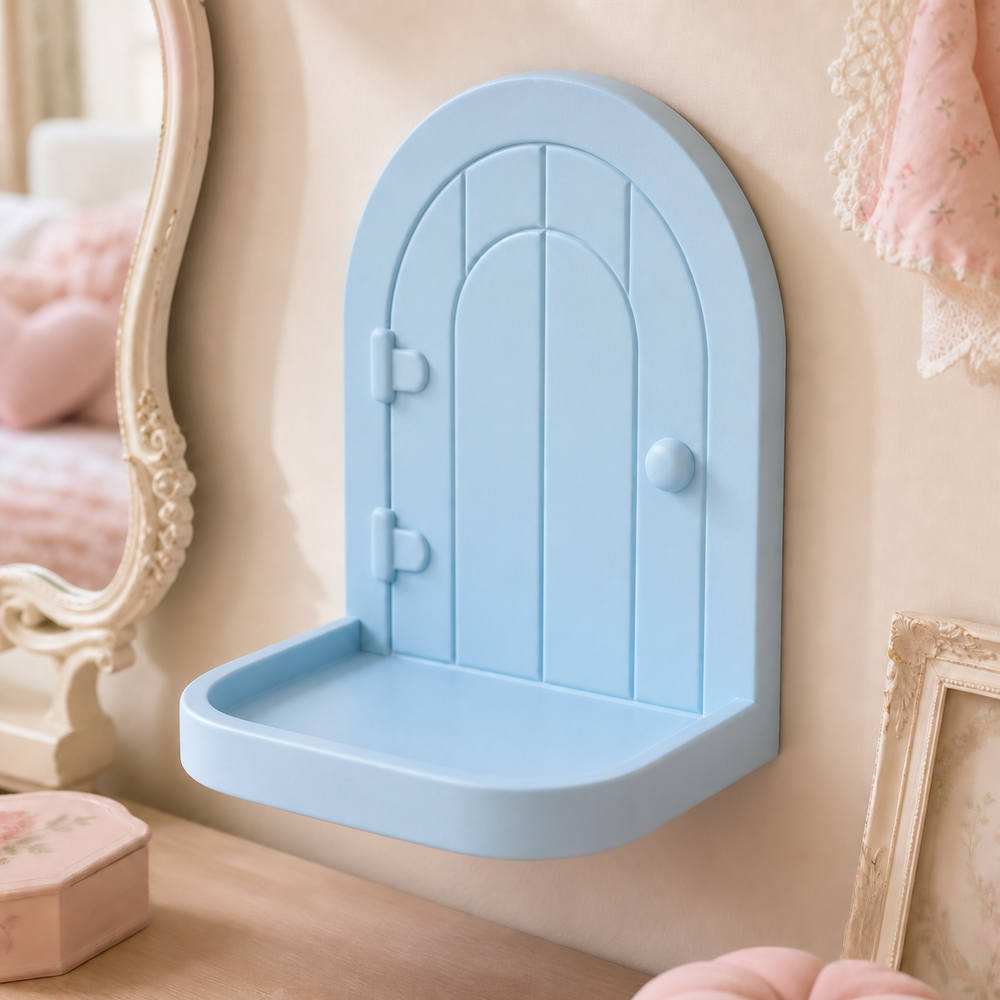 Fairy Door Mini Wall Ledge, Fairycore Pastel Wall Shelf Nursery Decor Gift — Blue color variant