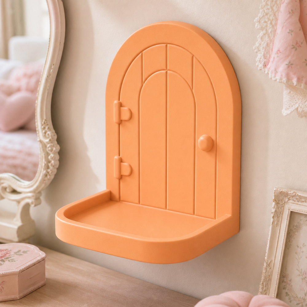 Fairy Door Mini Wall Ledge, Fairycore Pastel Wall Shelf Nursery Decor Gift — Orange color variant