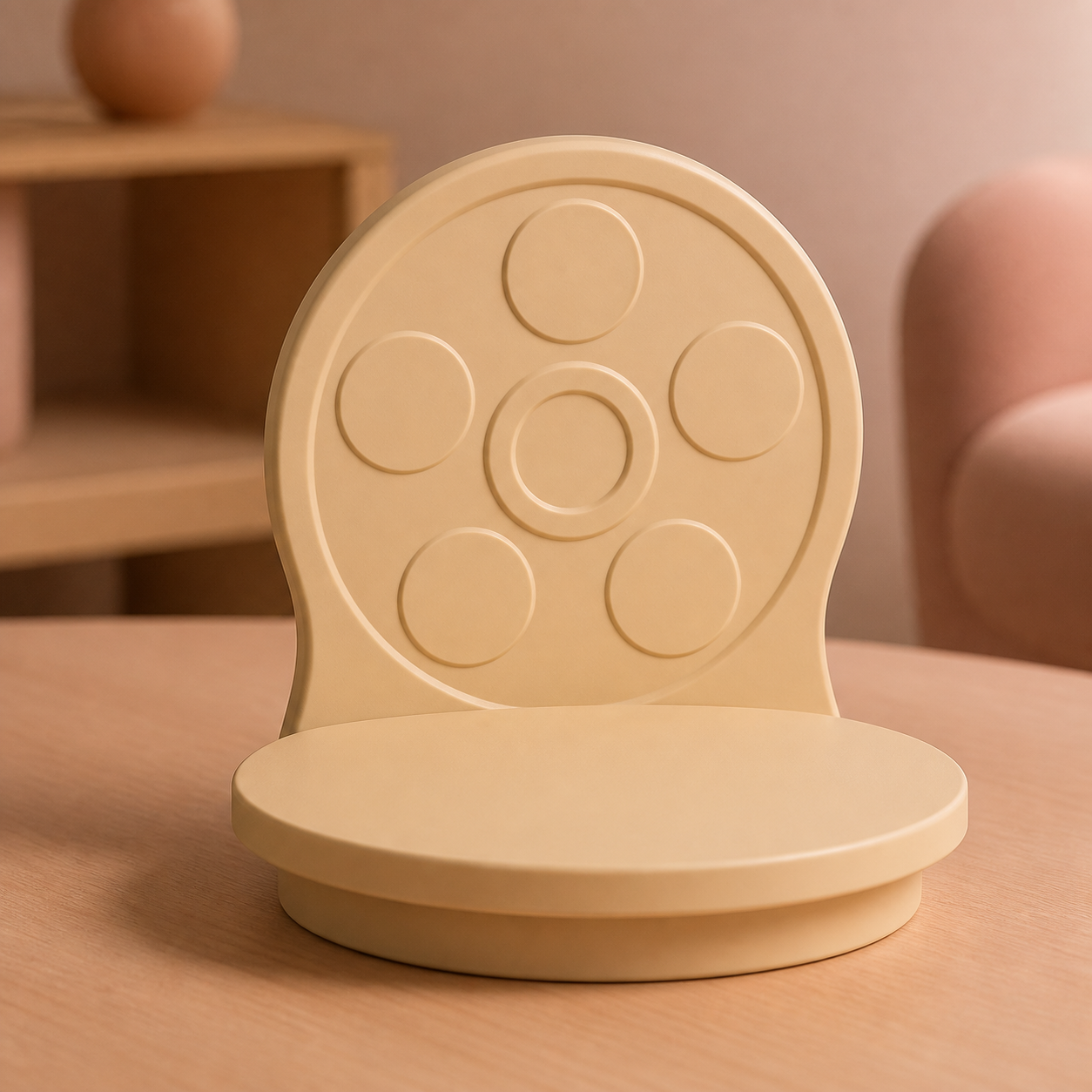 Film Reel Display Riser, Pastel Movie Shelf Stand, Cute Desk Room Decor Gift — Beige color variant