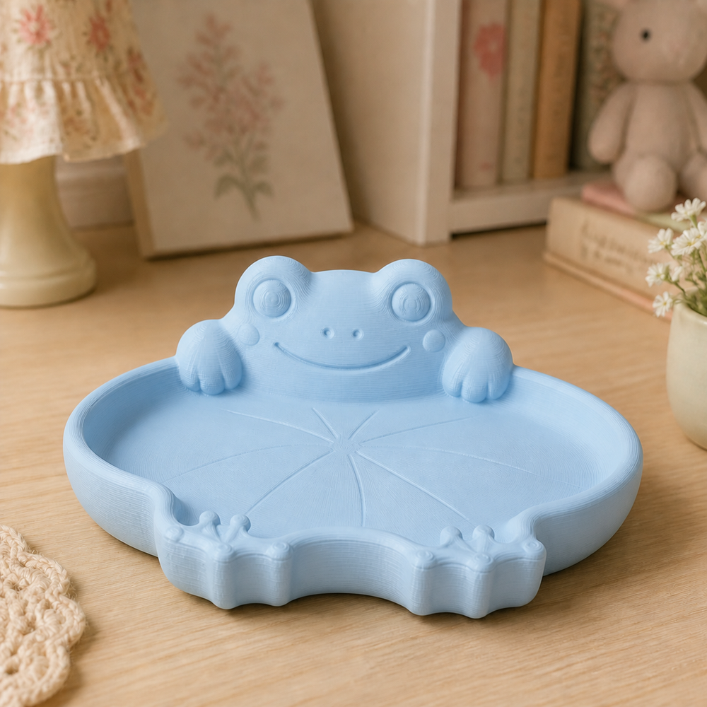 Frog Lily Pad Ring Dish, Pastel Jewelry Tray — Blue color variant