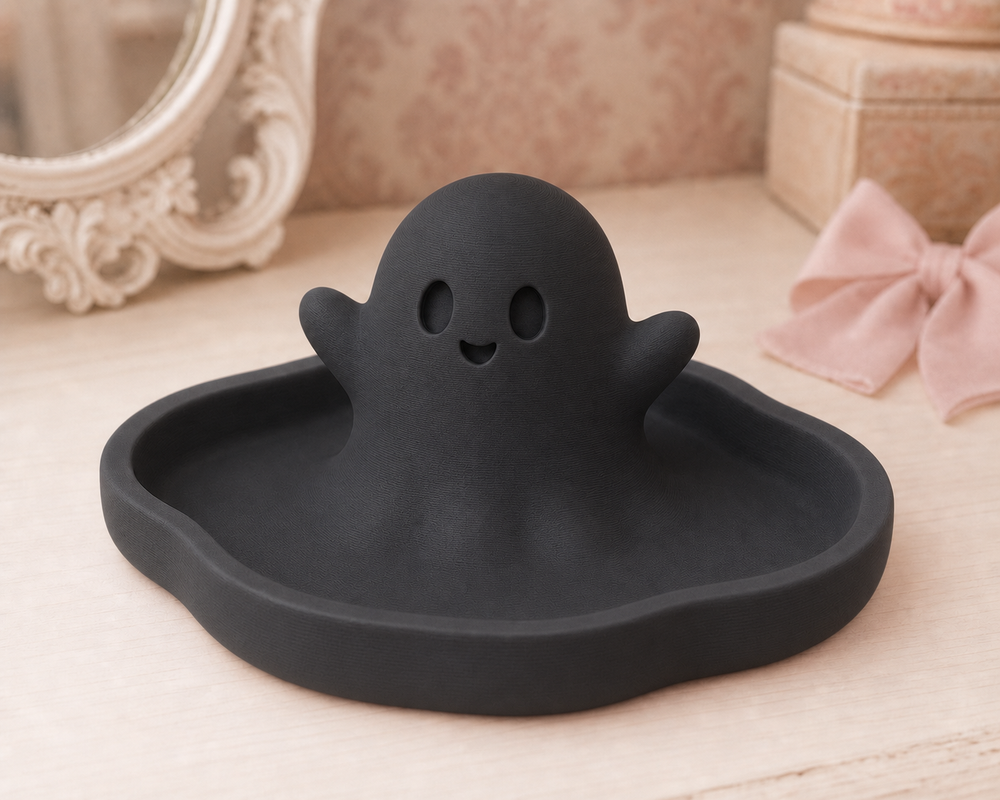 Ghost Jewelry Tray, Spooky Cute Pastel Trinket Dish — Black lifestyle color variant