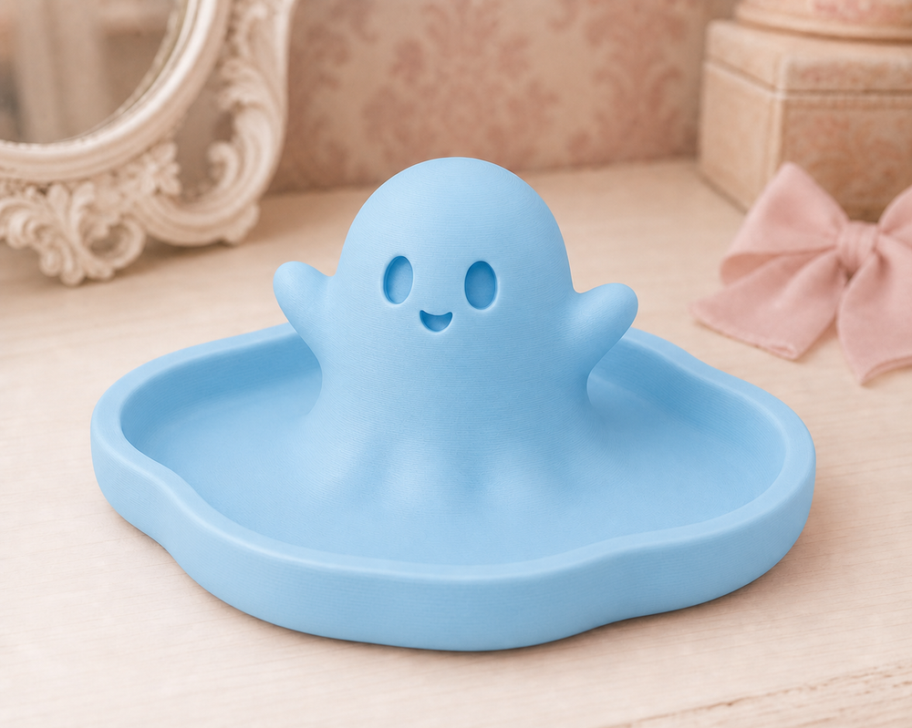 Ghost Jewelry Tray, Spooky Cute Pastel Trinket Dish — Blue lifestyle color variant