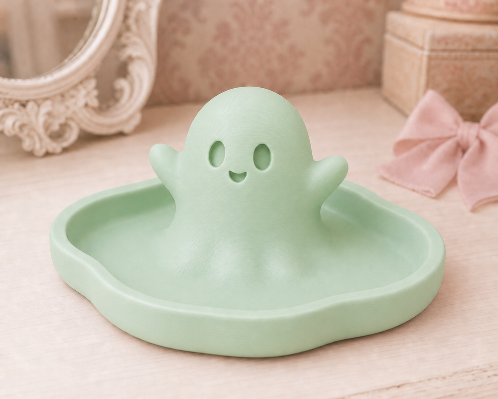 Ghost Jewelry Tray, Spooky Cute Pastel Trinket Dish — Green lifestyle color variant