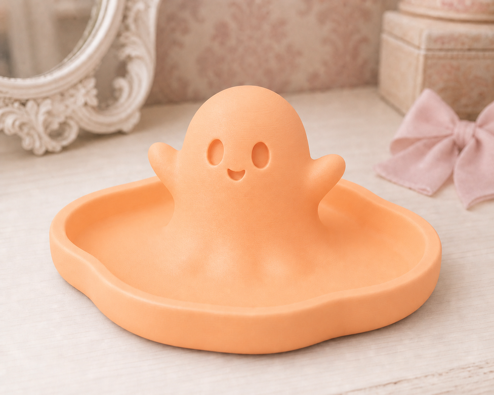 Ghost Jewelry Tray, Spooky Cute Pastel Trinket Dish — Orange lifestyle color variant