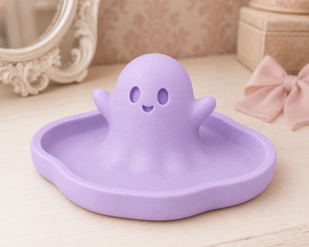 Ghost Jewelry Tray, Spooky Cute Pastel Trinket Dish — Purple lifestyle color variant