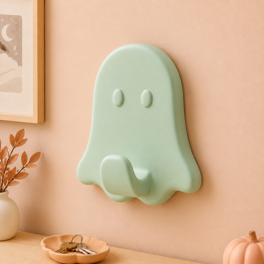 Ghost Wall Hook, Pastel Key Hook, Spooky Cute Halloween Entryway Room Decor — Green color variant