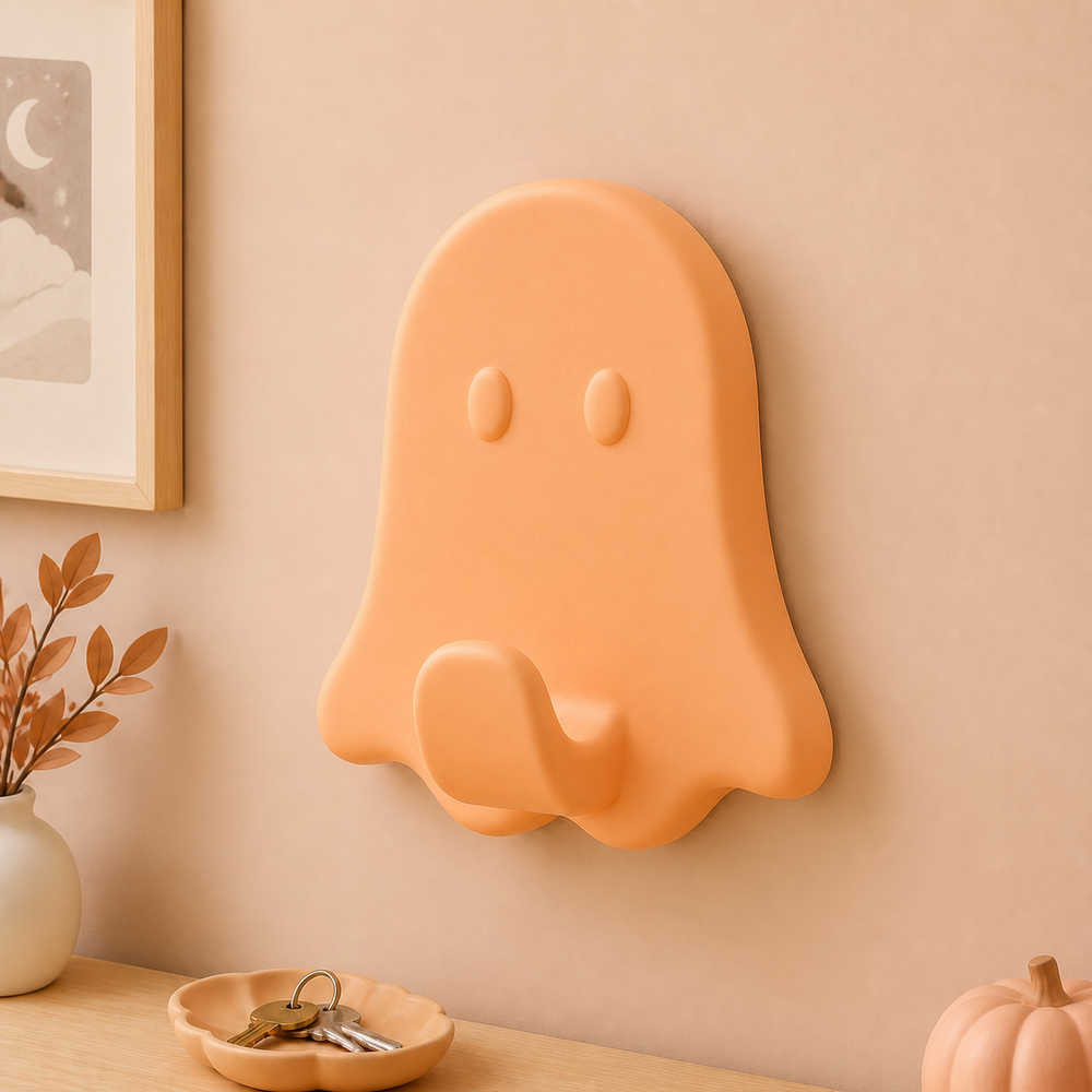 Ghost Wall Hook, Pastel Key Hook, Spooky Cute Halloween Entryway Room Decor — Orange color variant