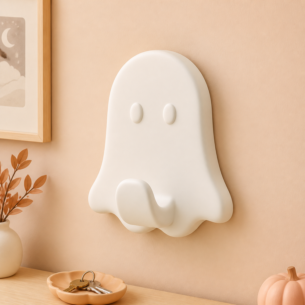 Ghost Wall Hook, Pastel Key Hook, Spooky Cute Halloween Entryway Room Decor — White color variant