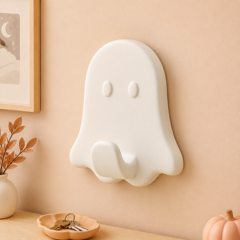 Ghost Wall Hook, Pastel Key Hook, Spooky Cute Halloween Entryway Room Decor — White color variant