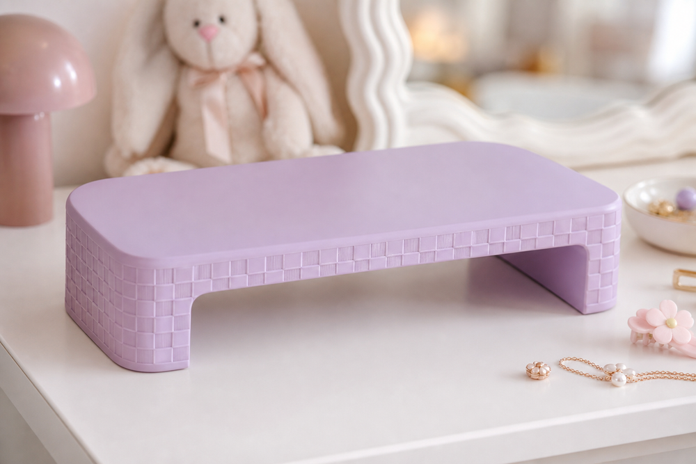 Gingham Display Riser, Pastel Shelf Accent Stand for Cute Room Decor and Trinkets — Purple color variant